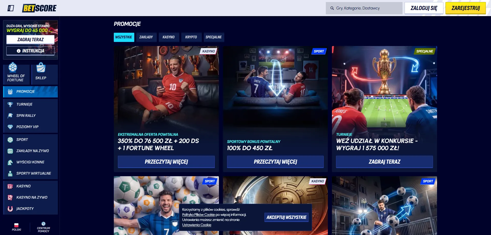 Betscore Casino bonus powitalny do 1500 EUR i 200 darmowych spin&oacute;w