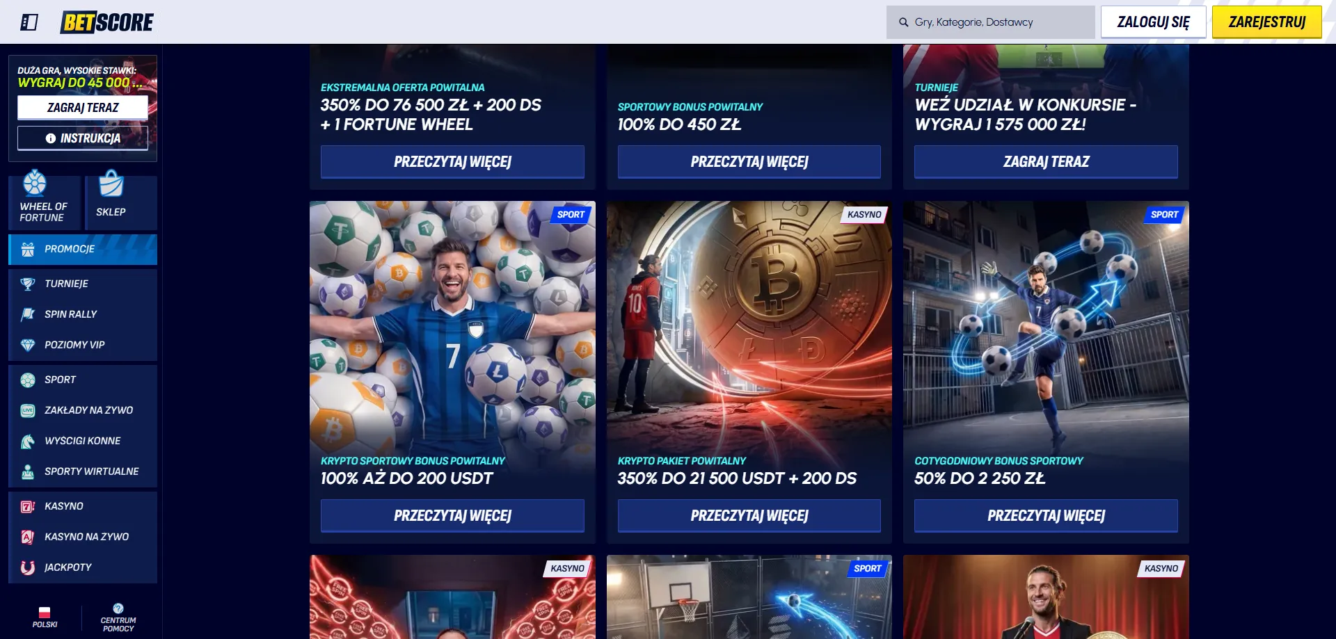 Betscore Casino bonusy – pakiet powitalny do 1500 EUR i Free Spiny